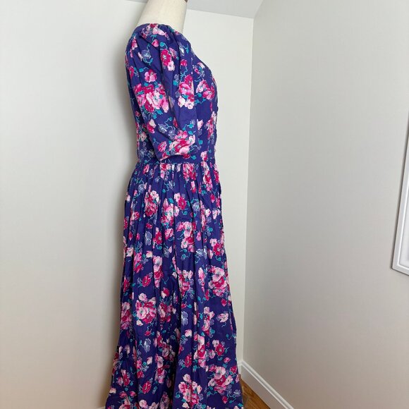 Vintage purple floral Laura Ashley ss dress, US 10 - Picture 6 of 7